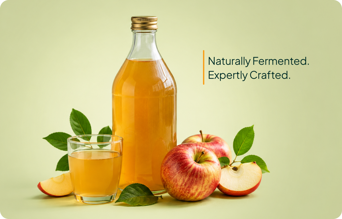 Apple cider vinegar bottle with fresh apples